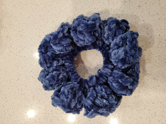 Crochet Navy Blue Velvet Scrunchie