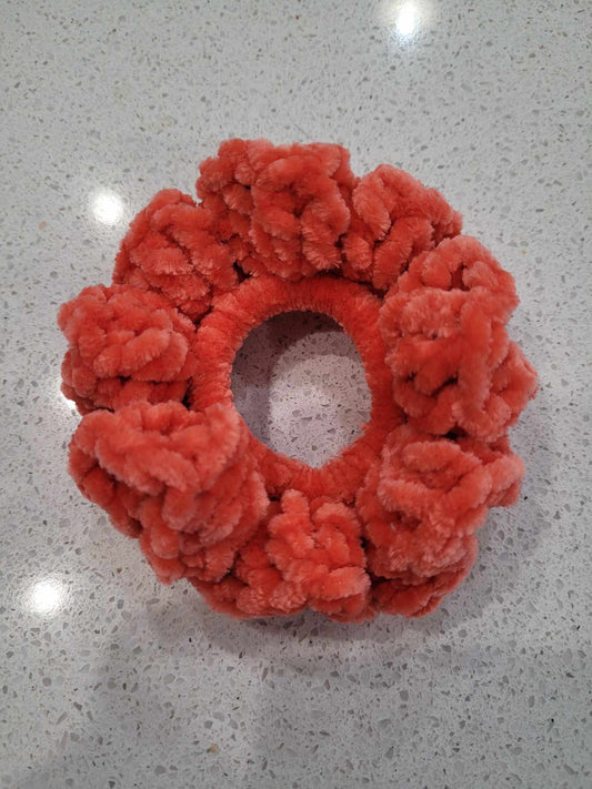Crocheted Velvet Yarn Scrunchie Orange