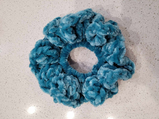 Crochet Teal Velvet Scrunchie