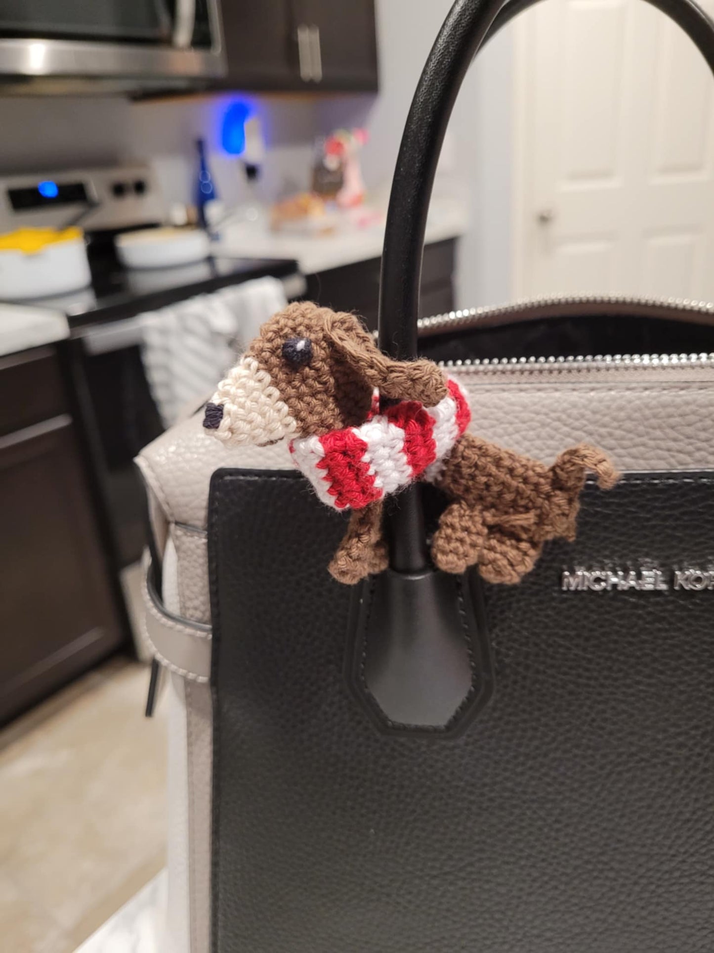 Crocheted Weiner Dog Purse Tie on or Pin