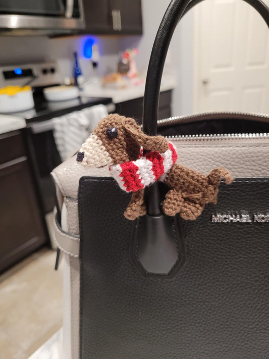 Crocheted Weiner Dog Purse Tie on or Pin