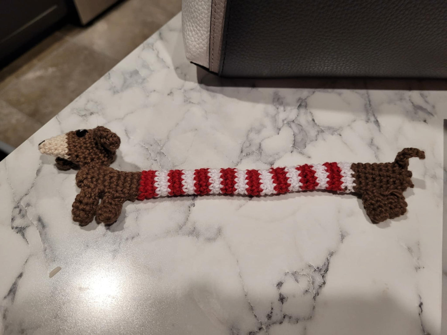Crocheted Weiner Dog Purse Tie on or Pin